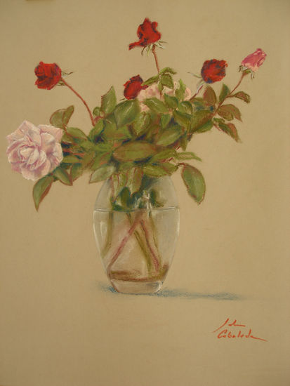 Jarrón con rosas Pastel Paper Still Life Paintings