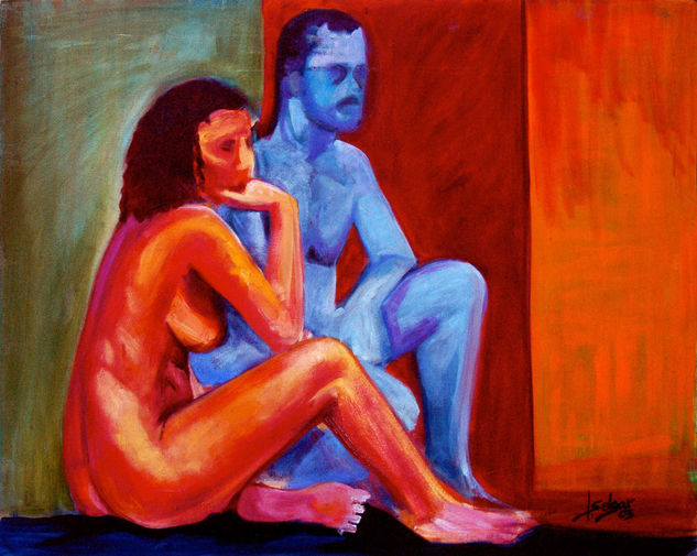 Azul y Rojo Óleo Lienzo Desnudos