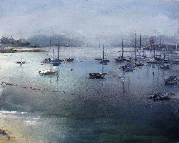 O porto de Sanxenxo Oil Canvas Landscaping