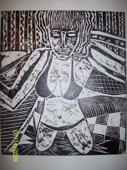 Chica sexy en negro Etching Process