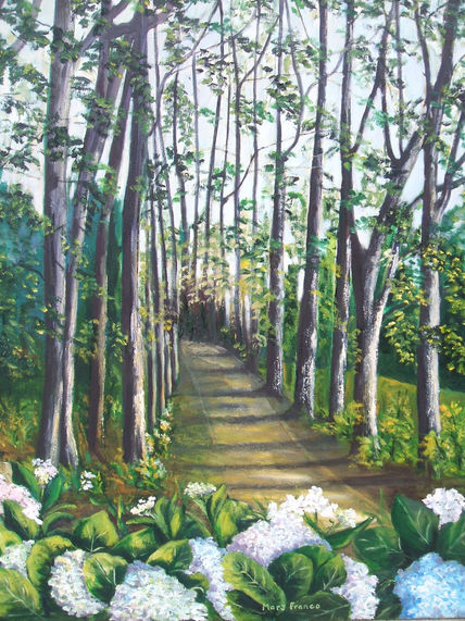 Paisaje con hortensias
