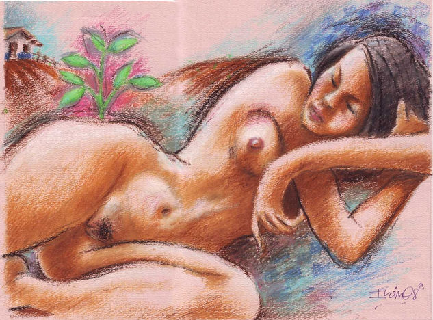 Pubertad dormida Pastel Paper Nude Paintings