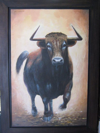 toro saliendo del torin Oil Canvas Animals