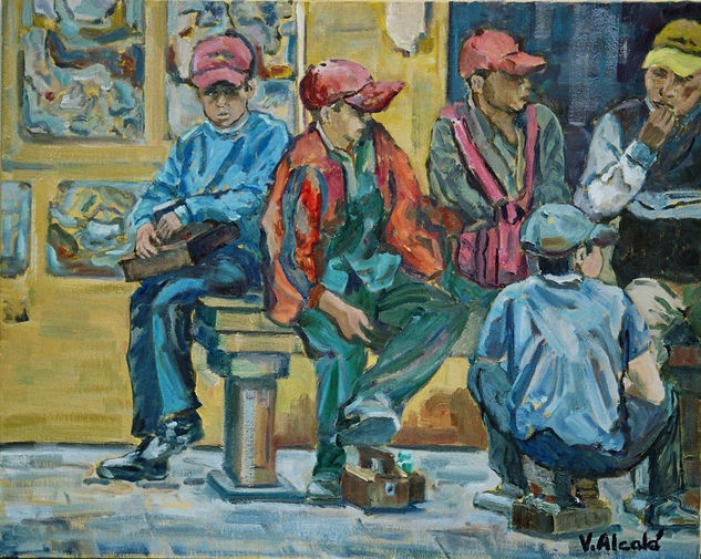 Niños de Quito Oil Canvas Figure Painting