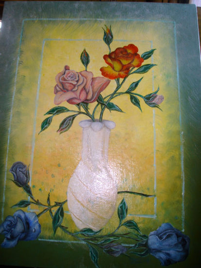 "ROSAS AZULES" Oil Canvas Floral Painting