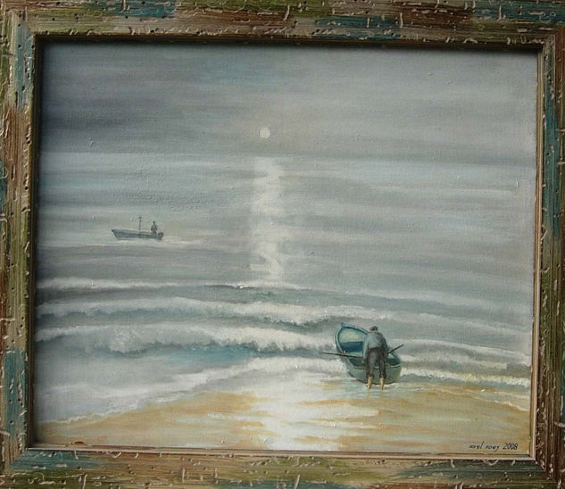 Playa de noche Oil Canvas Marine Painting