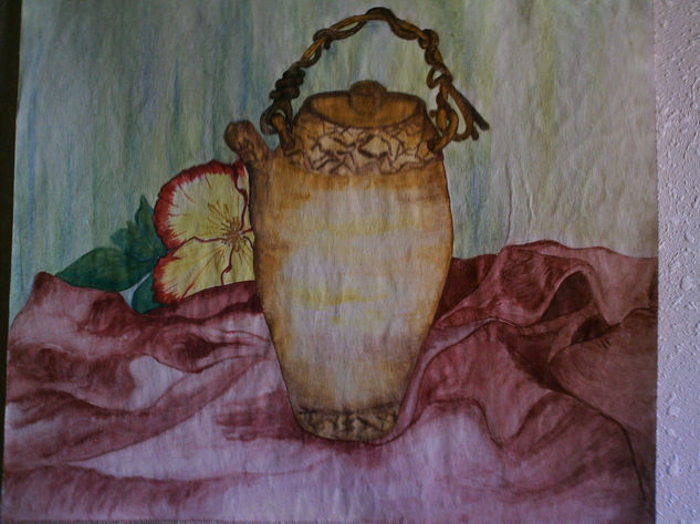 JARRON SOBRE PAÑO Y FLOR Watercolour Paper Still Life Paintings