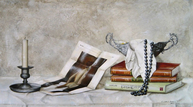 CANDELABRO Y LIBROS Oil Canvas Still Life Paintings