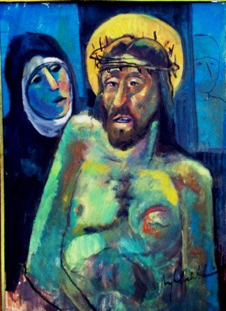 0022- Cristo Oil Textile Figure Painting