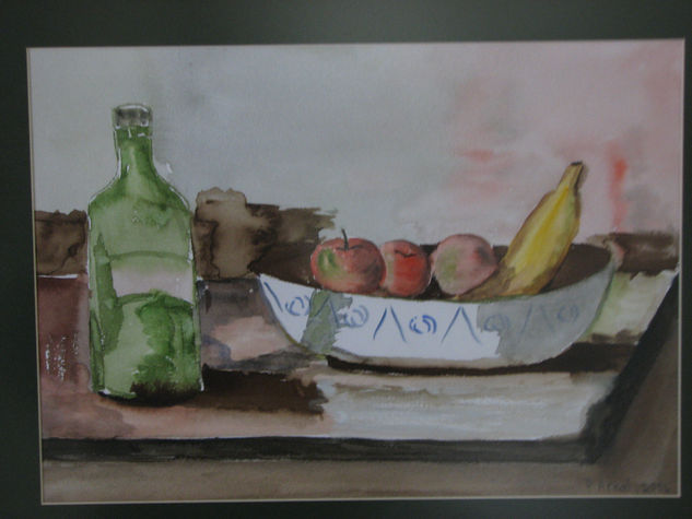 Bodegón con botella Watercolour Paper Still Life Paintings