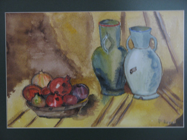 Bodegón con caquis Watercolour Paper Still Life Paintings