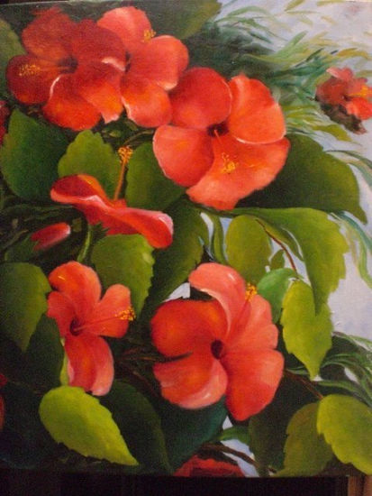 Hibiscus Oil Canvas Floral Painting