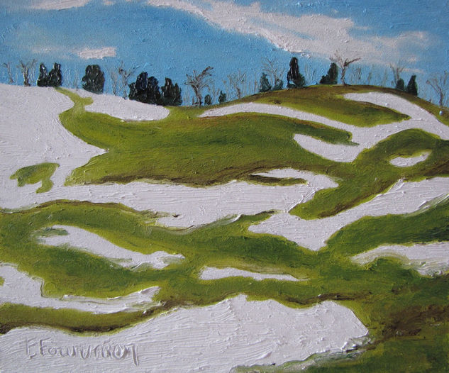 The Green and White Hills Quebec Canada Oil Panel Landscaping