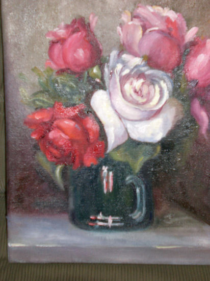 Jarra con rosas Oil Canvas Floral Painting