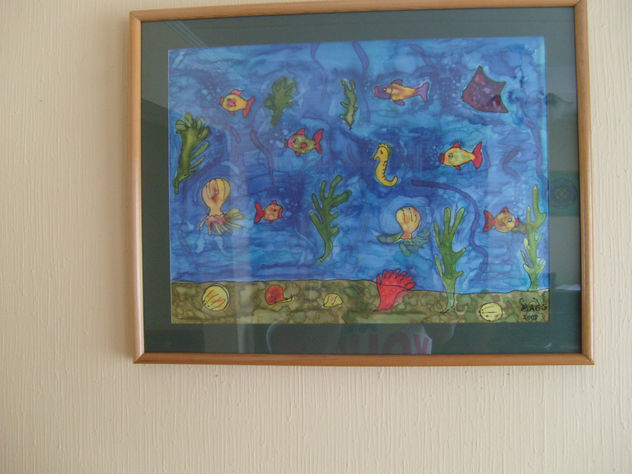 Fondo Marino ( pintado a mano en seda natural técnica Acuarela)