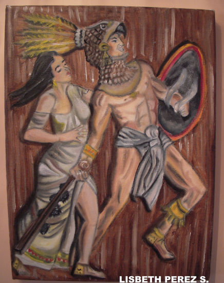 Guerrero partiendo a combate Oil Canvas Figure Painting