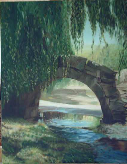 puente romano sobre el río Manzanas Oil Canvas Landscaping