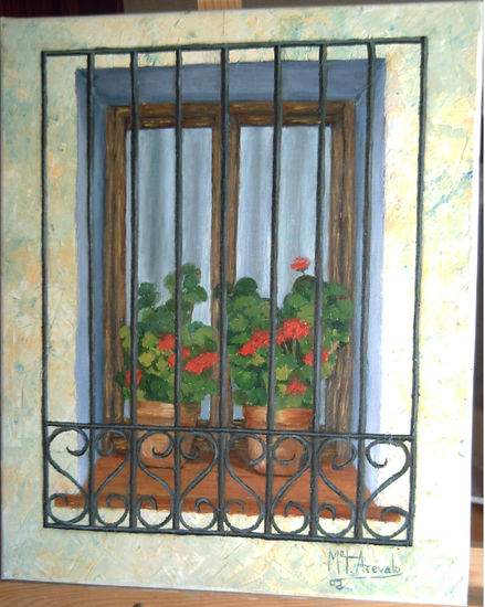 reja con geranios Oil Canvas Landscaping