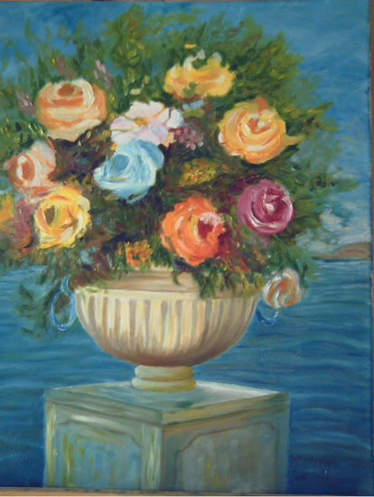 Jarrón floral en paseo marítimo Oil Canvas Landscaping