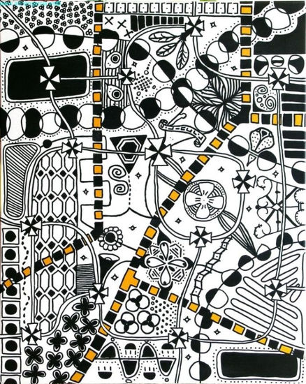 Universo en Blanco, Negro y Amarillo Felt-tip pen Canvas Others