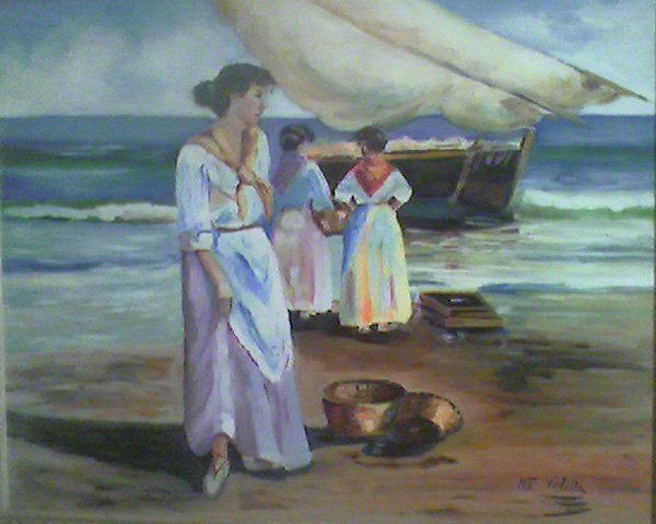 pescadoras Oil Canvas Marine Painting