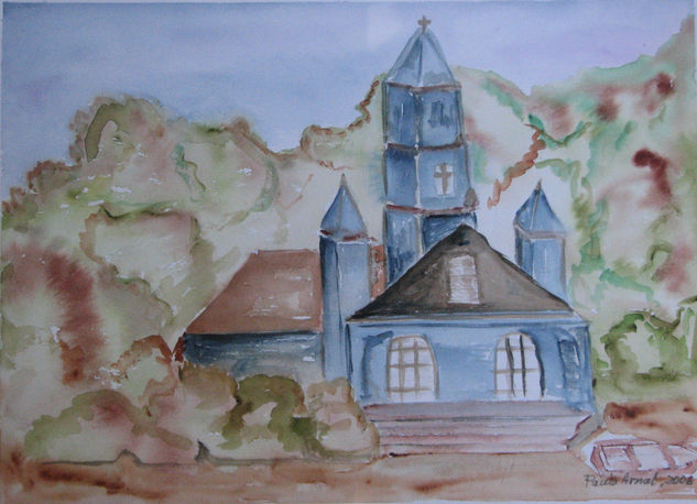 Iglesia en Castro Acuarela Papel Paisaje