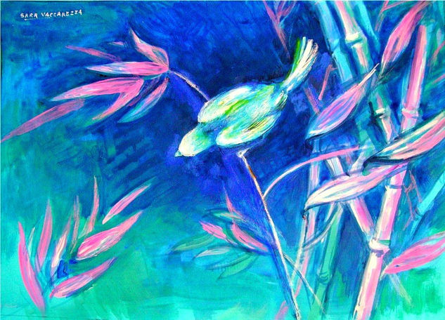 pequeño pájaro entre las cañas Acrylic Card Landscaping