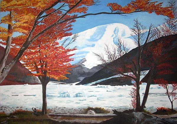 Otoño en el glaciar Óleo Lienzo Paisaje