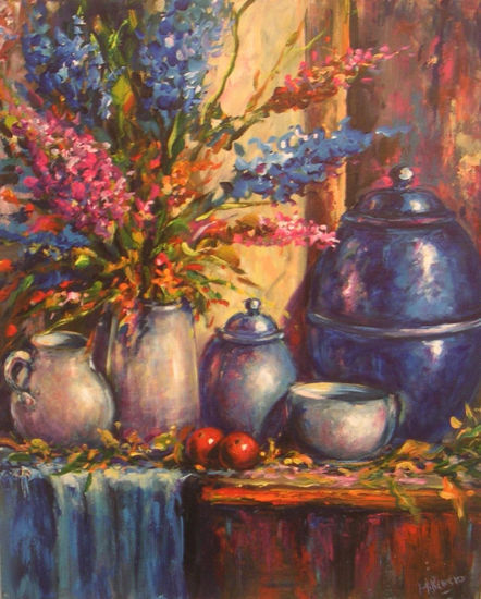 Composición en Azul. Oleo. Oil Canvas Still Life Paintings