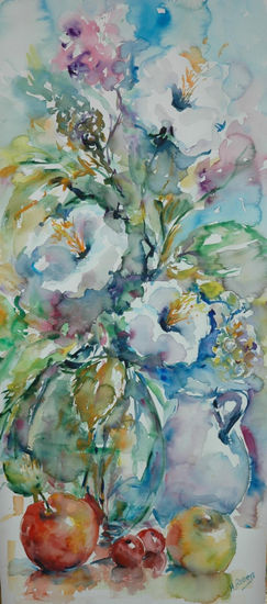 Flores. Acuarela. 35x100 Acuarela Papel Floral