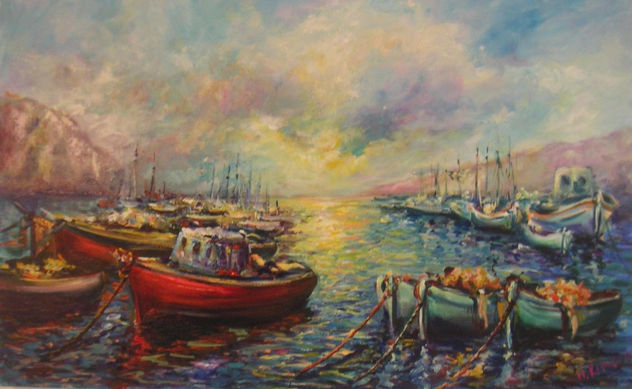 Barcas en Espera. Oleo. 61x38