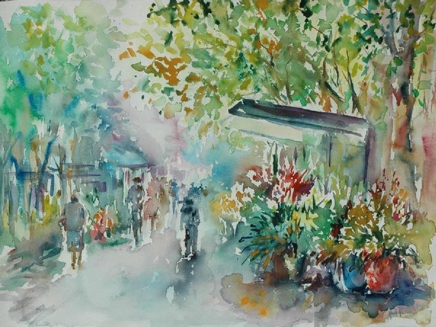 Rambla de las Flores. Barcelona. Acuarela Papel Paisaje