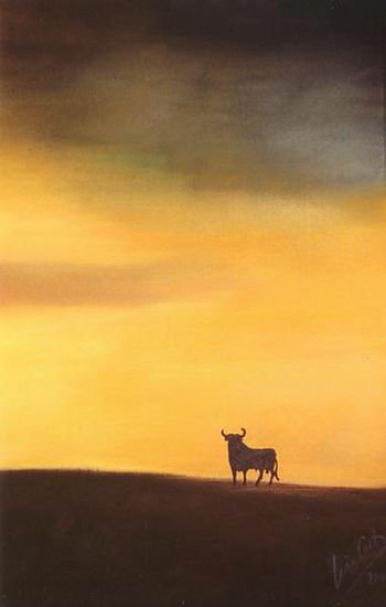 Puesta de sol con toro Oil Canvas