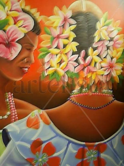 Mujeres con flores #2. Oil Canvas Figure Painting