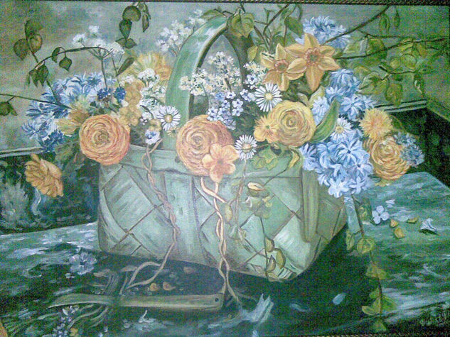 Canasta Verde Oil Canvas Floral Painting