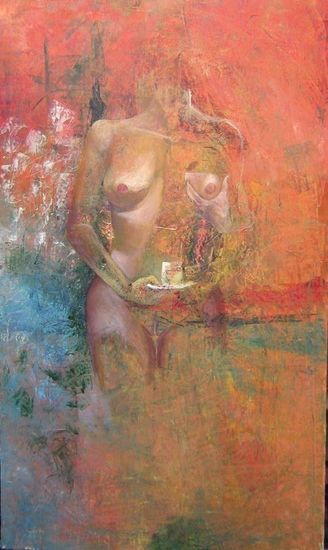 DAMA DEL CAFE Óleo Lienzo Desnudos