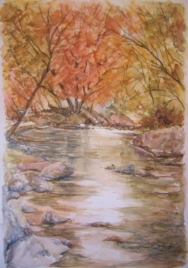 Hojas de otoño (Autumn Leaves) Acuarela Papel Paisaje