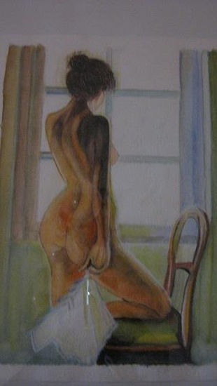 Mulher nua á janela Watercolour Paper Figure Painting