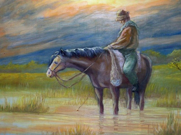 "PESCANDO EN EL ARROYO"  UN OLEO DE 60X50 