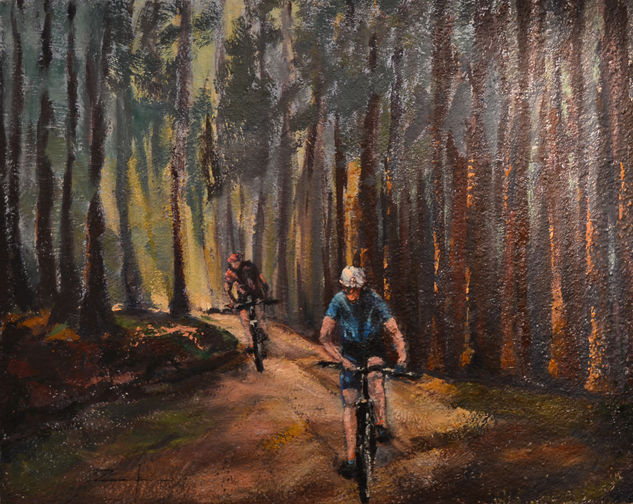 POR EL BOSQUE EN BICI Oil Panel Landscaping