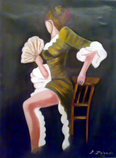 FLAMENCA EN SILLA Óleo Papel Figura