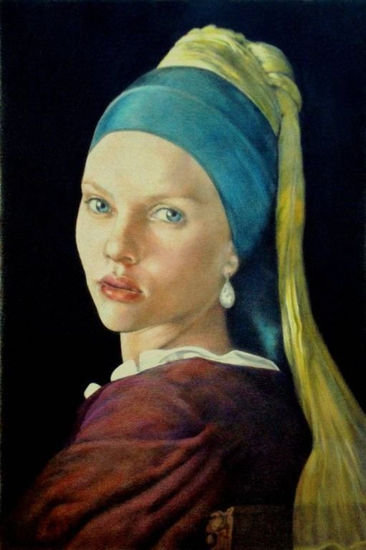 Scarlett with the pearl earring Pencil (coloured) Panel Portrait