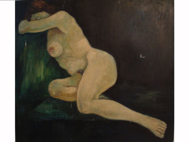 desnudo en azul Oil Panel Figure Painting