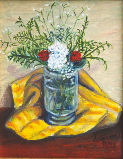 jarrón con flores y amarillo Oil Canvas Floral Painting