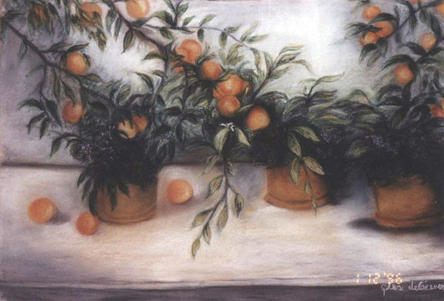 macetas con mandarinas Pastel Paper Floral Painting