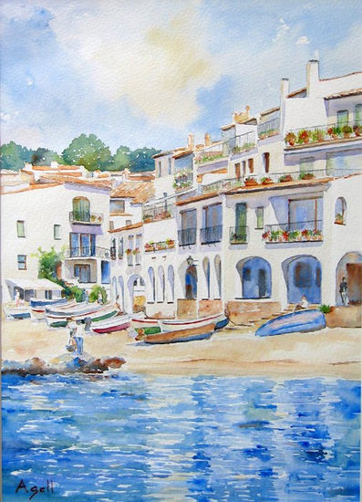 Calella Palafrugell - playa Watercolour Paper Marine Painting