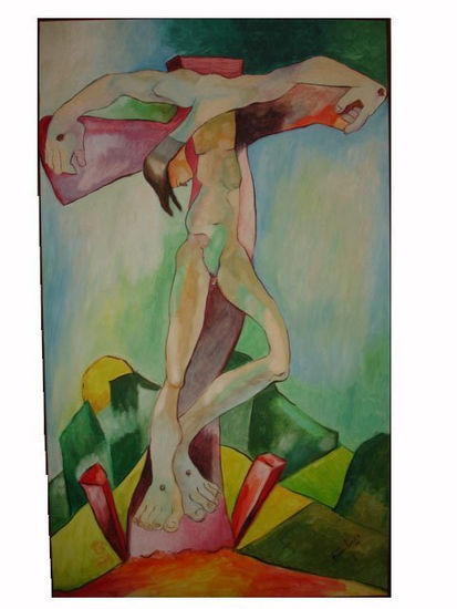 cristo ave Oil Panel Figure Painting