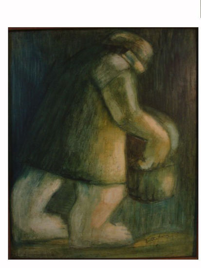 campesina Óleo Tabla Figura