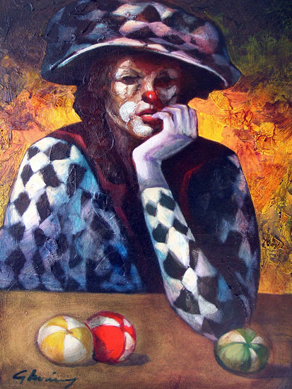 De la serie "Imagenes del Circo" Payaso con sombrero Acrylic Canvas Figure Painting