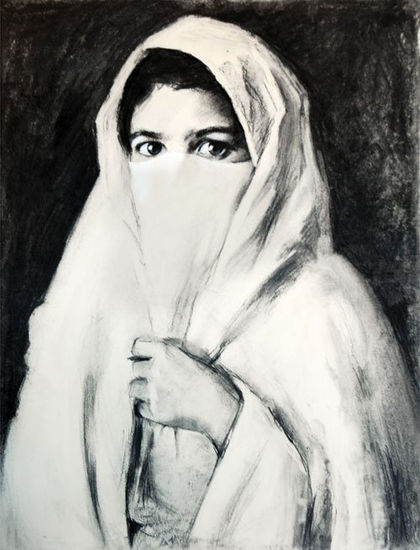 Retrato de mujer, Marruecos Carboncillo